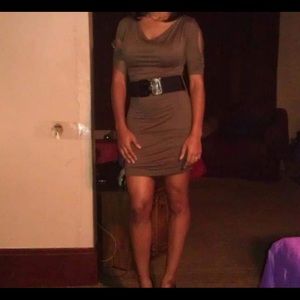 Olive green T-shirt knit dress.